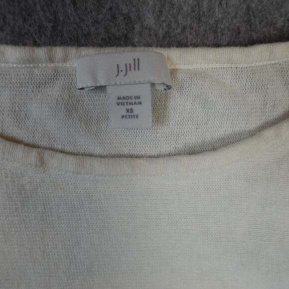 J. Jill Top Womens Extra Small Petite Linen Blend Tank Fringe Hem Knit Ivory - Picture 2 of 9